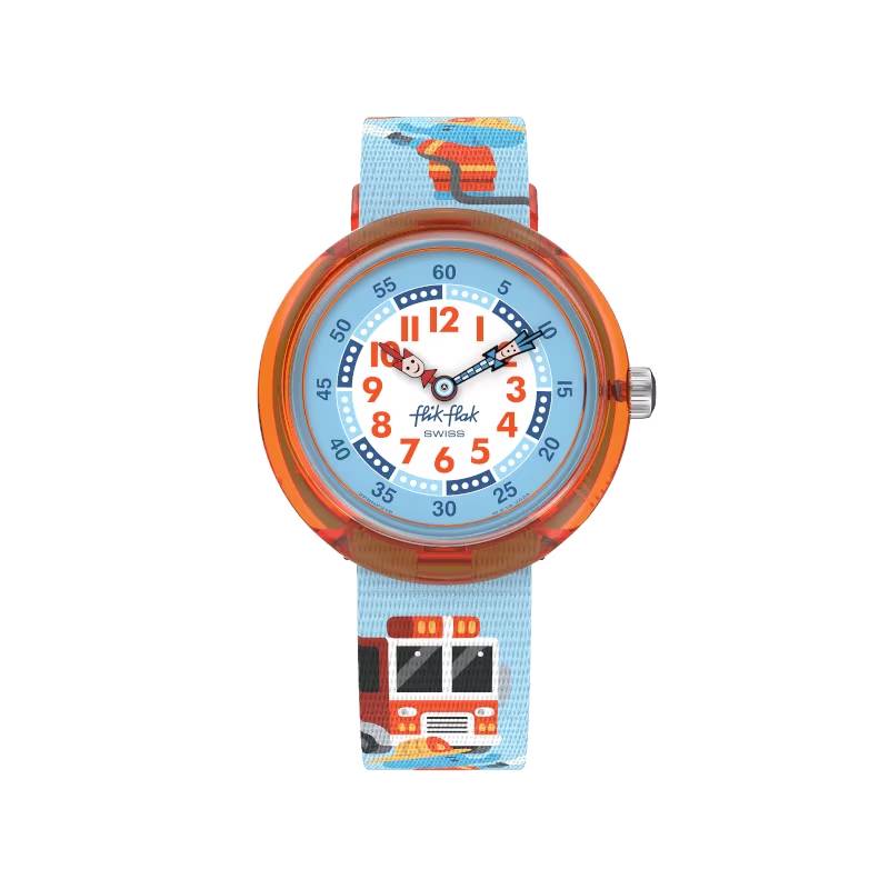 Orologio Bambino Swatch Flik Flak Fire Stopper Quarzo Azzurro ZFBNP218