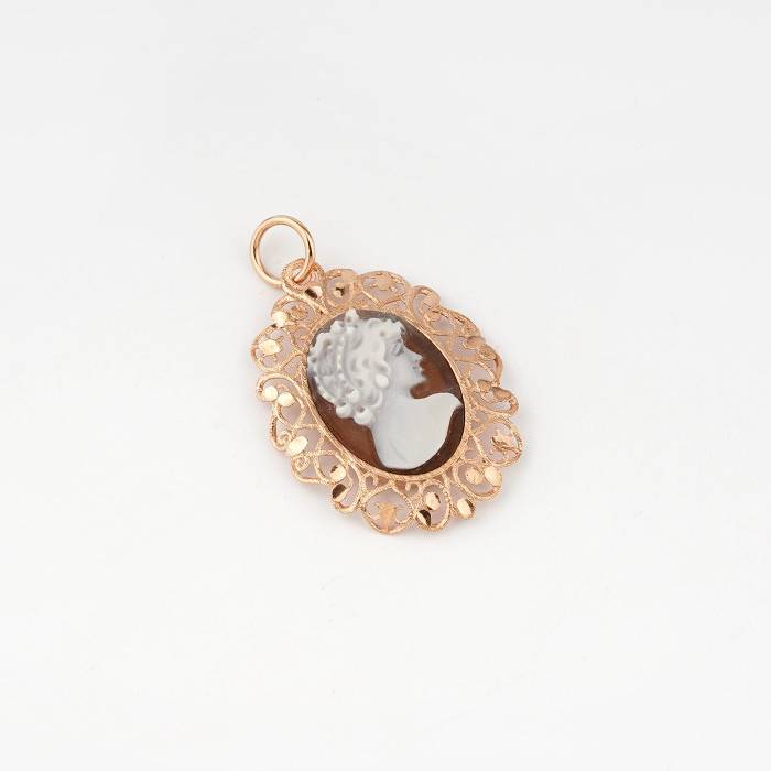 Ciondolo Donna Cameo Italiano Argento Dorato 925 Bouquet Fiori P21B-G