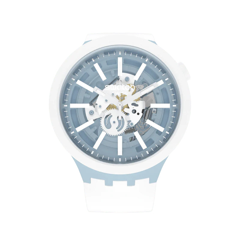 Orologio Uomo Swatch Bioceramic Big Bold Whice Quarzo Solo Tempo Bianco SB03N103