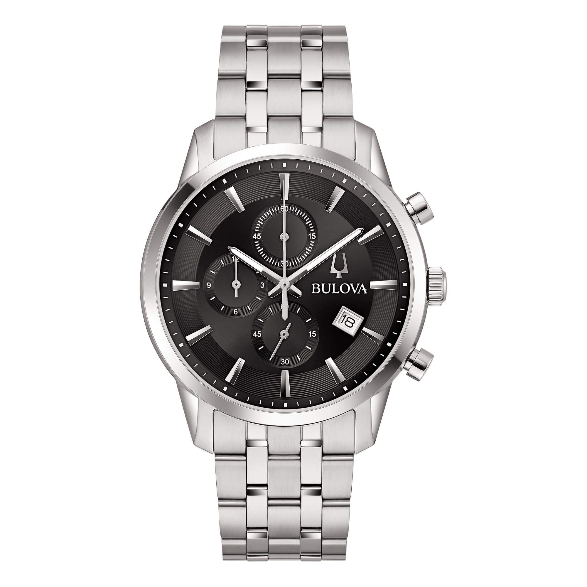 Orologio Uomo Bulova Sutton Chrono Nero Quarzo Cronografo Data Acciaio 96B412