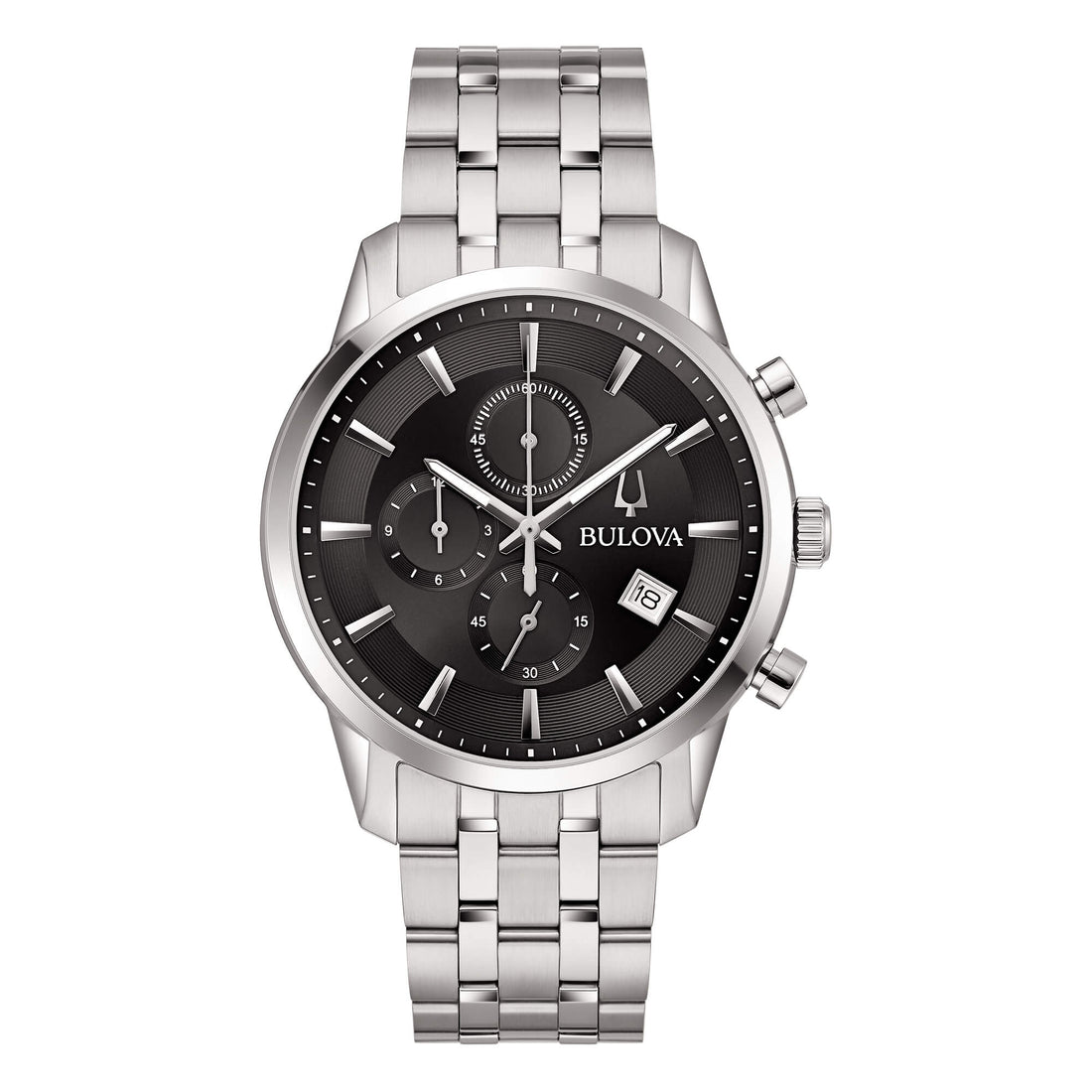 Orologio Uomo Bulova Sutton Chrono Nero Quarzo Cronografo Data Acciaio 96B412