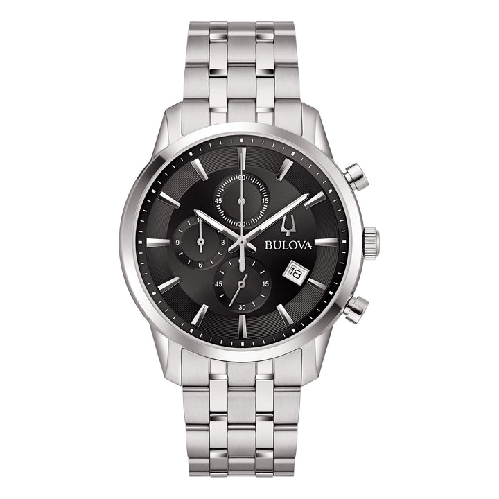 Orologio Uomo Bulova Sutton Chrono Nero Quarzo Cronografo Data Acciaio 96B412