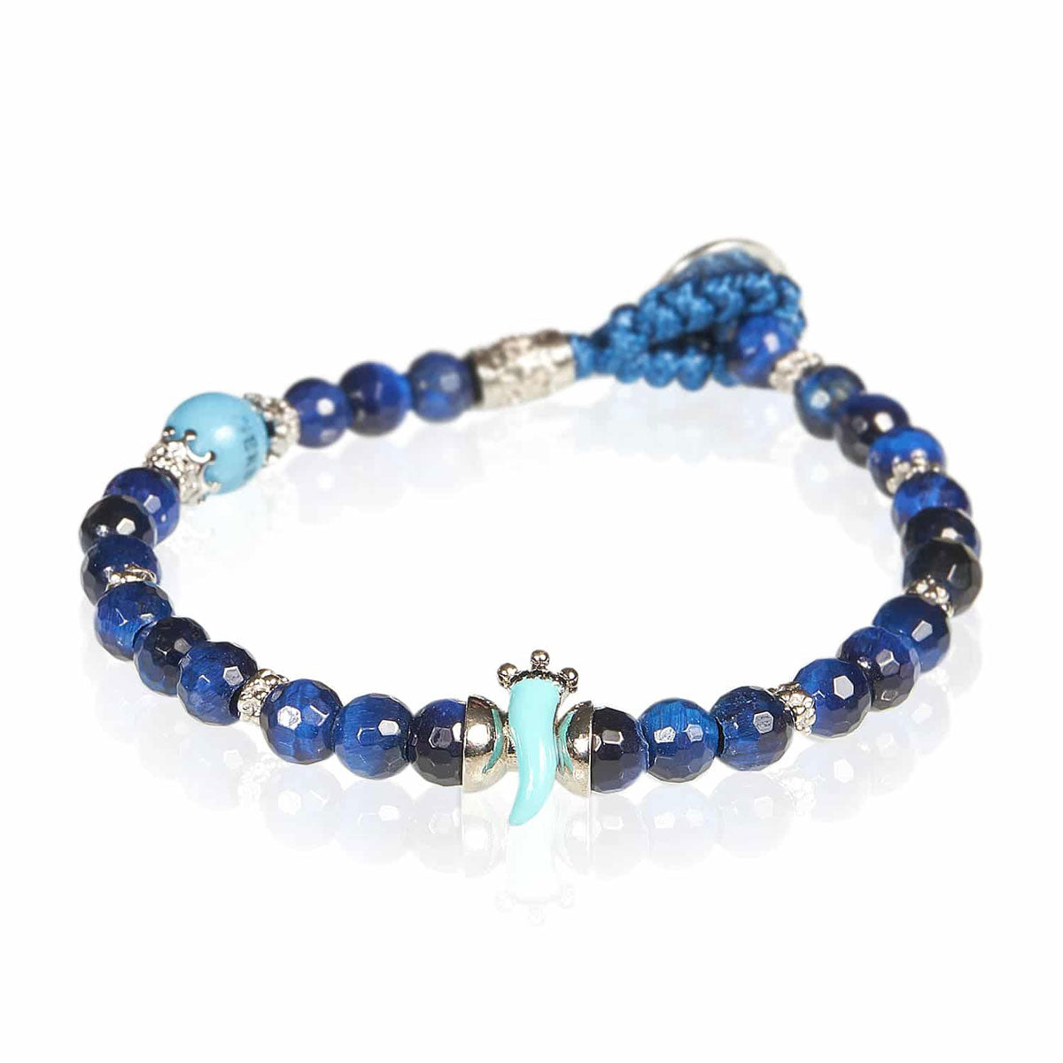 Bracciale Unisex Gerba Argento 925 Pietre Blu Cobalto Corno Turchese HORN15
