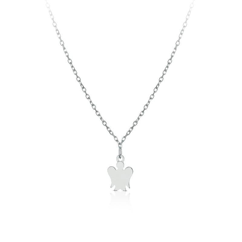 Collana Bambina Oro Bianco 9 KT Catena Rolò Angelo Pendente Liscio NKT300
