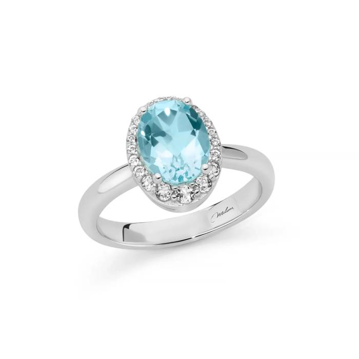 Anello Donna Miluna Argento 925 Cuore Gemma Del Cielo Ovale Topazi Bianchi LID4251