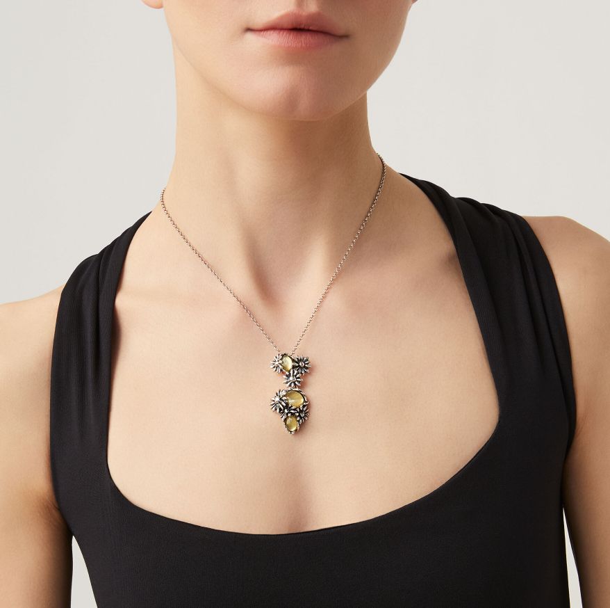 Collana Donna Giovanni Raspini Argento 925 Ciondolo Margherite Pietre Gialle 11741