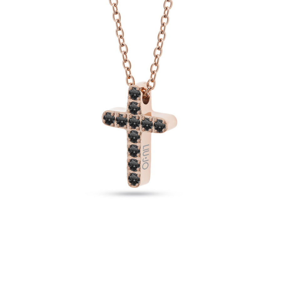 Collana Donna Liu Jo Acciaio Rosè Croce Zirconi Neri LJ2713