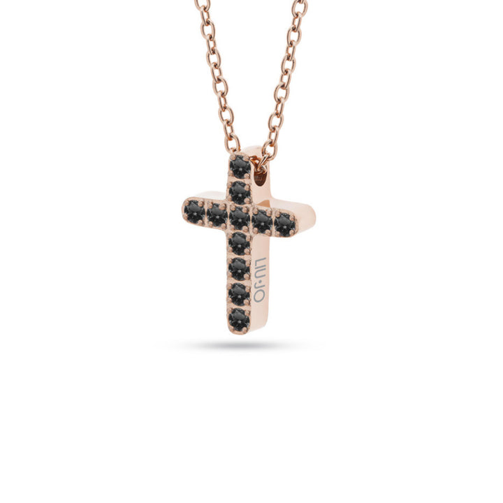 Collana Donna Liu Jo Acciaio Rosè Croce Zirconi Neri LJ2713