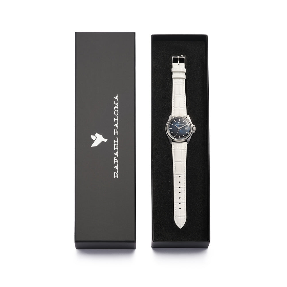 Orologio Uomo Acciaio Rafael Paloma Acciaio Pelle Bianca Blu Data ORP001009