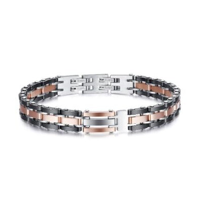 Bracciale Uomo Arkano Semirigido Acciaio Bicolore Rosè Ceramica Nera BAC32NR