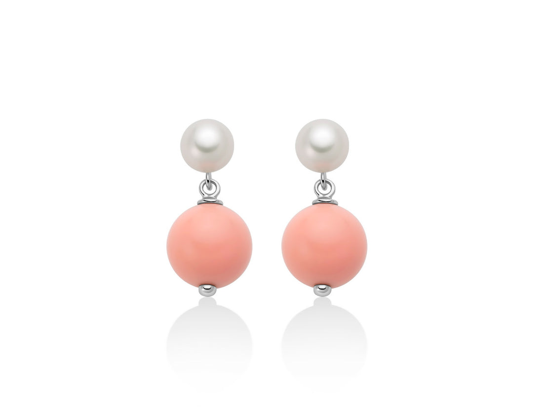 Orecchini Donna Miluna Argento 925 Perla Agglomerato Corallo Rosa PER2819