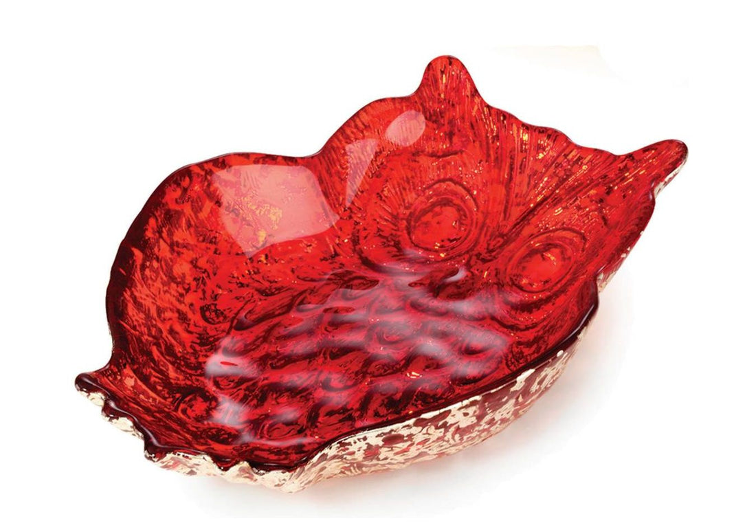 Piatto Centrotavola Vassoio Onlylux Forma Civetta Rosso Foglia Argento OL02751