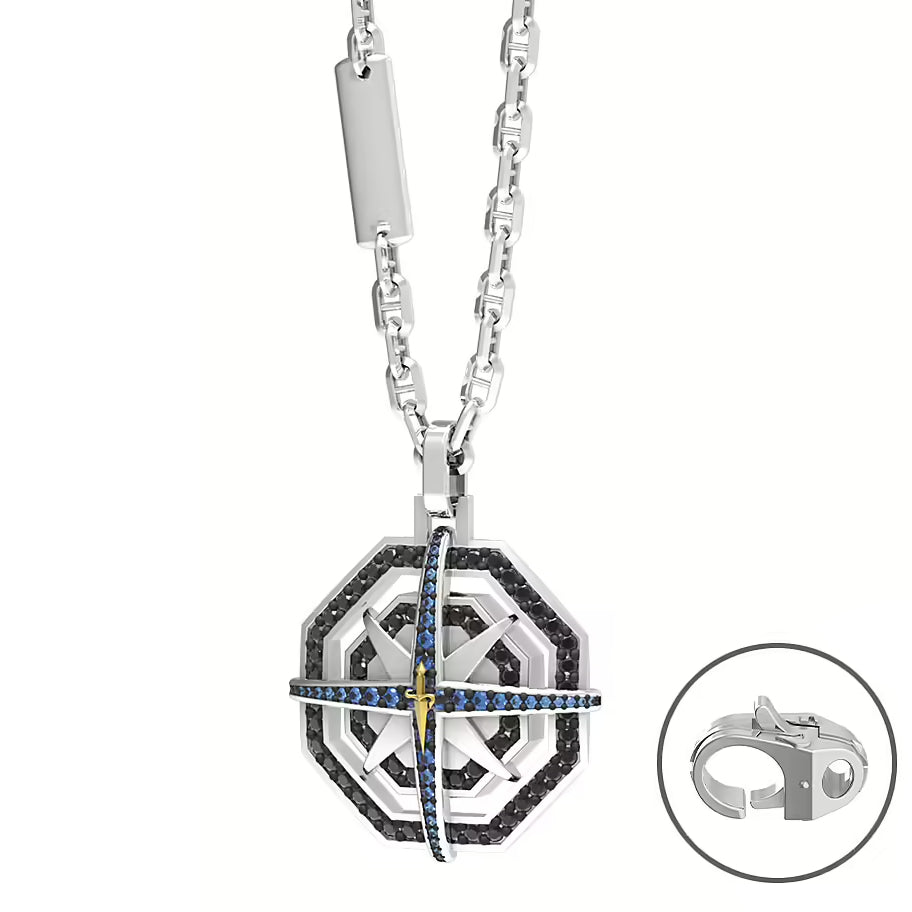 Collana Uomo Cesare Paciotti Argento Catena Marinara Rosa Dei Venti JPBR5000B