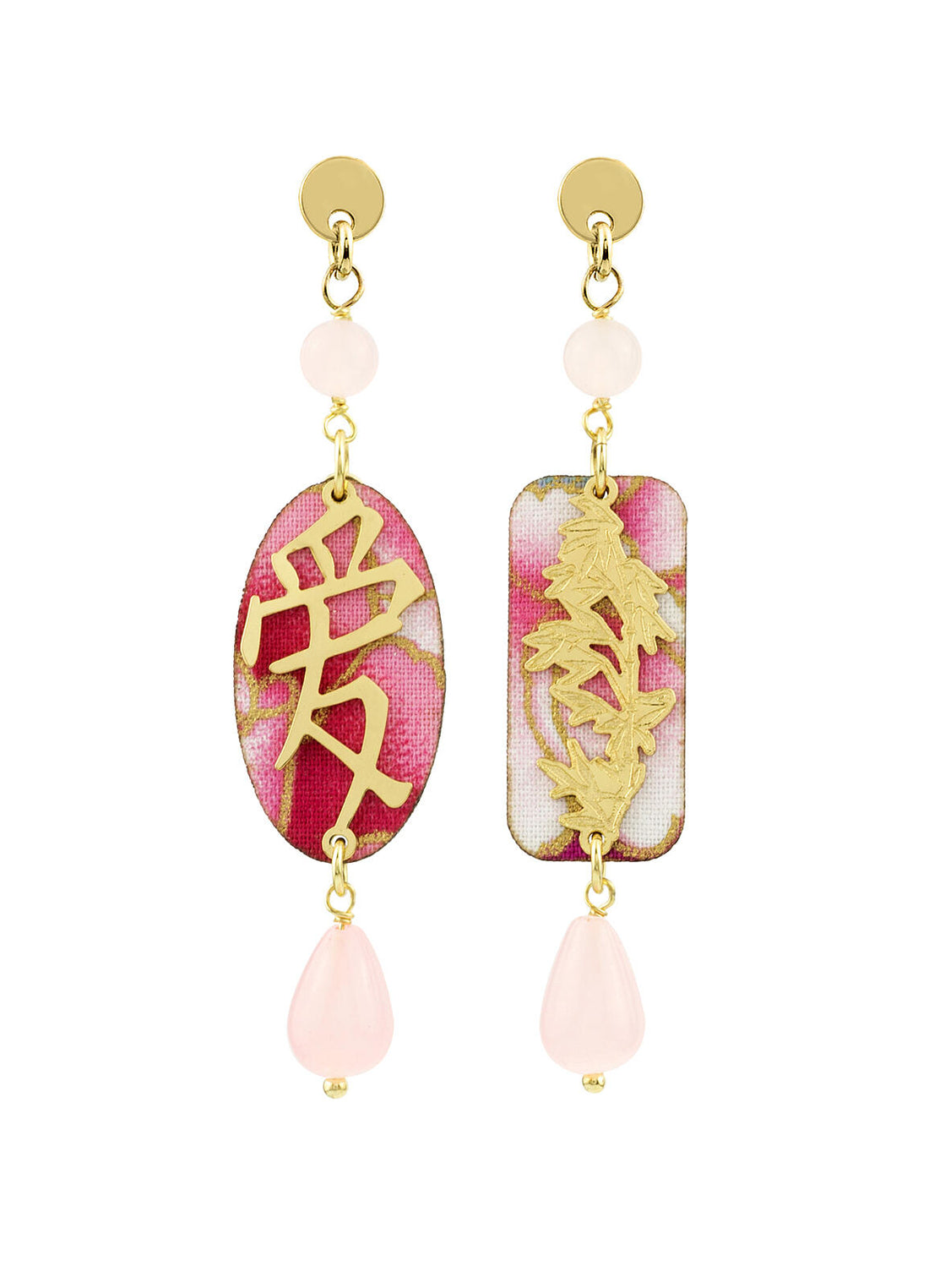 Orecchini Donna Lebole Tessuto Rosa Legno Kanji Mini Amore KJM/S/AMO Rosa