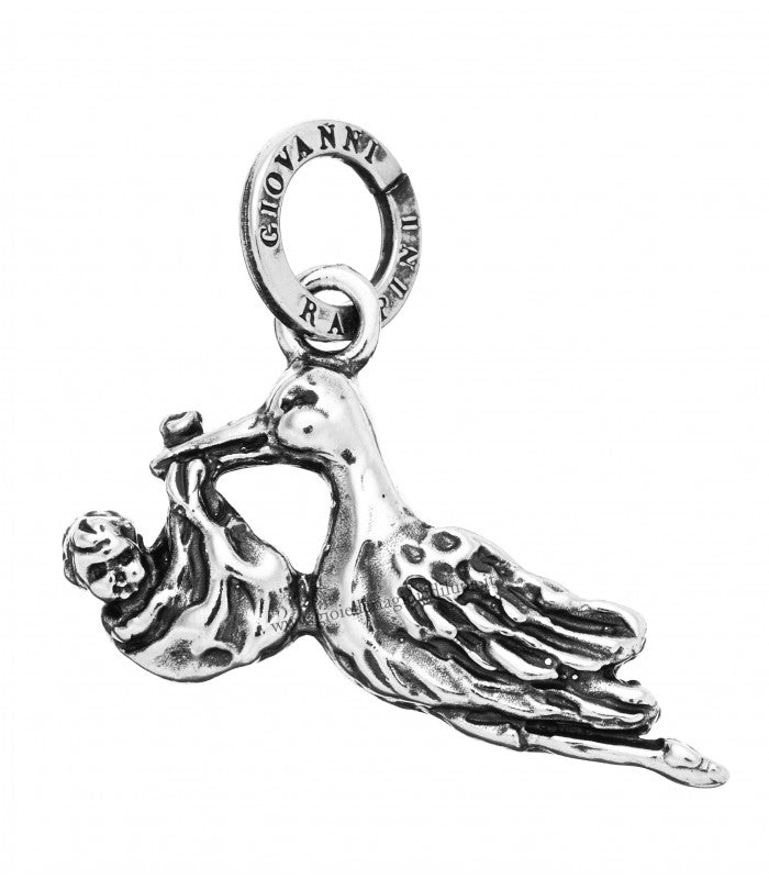 Charm Donna Giovanni Raspini Argento 925 Cicogna Realizzato A Mano 08640