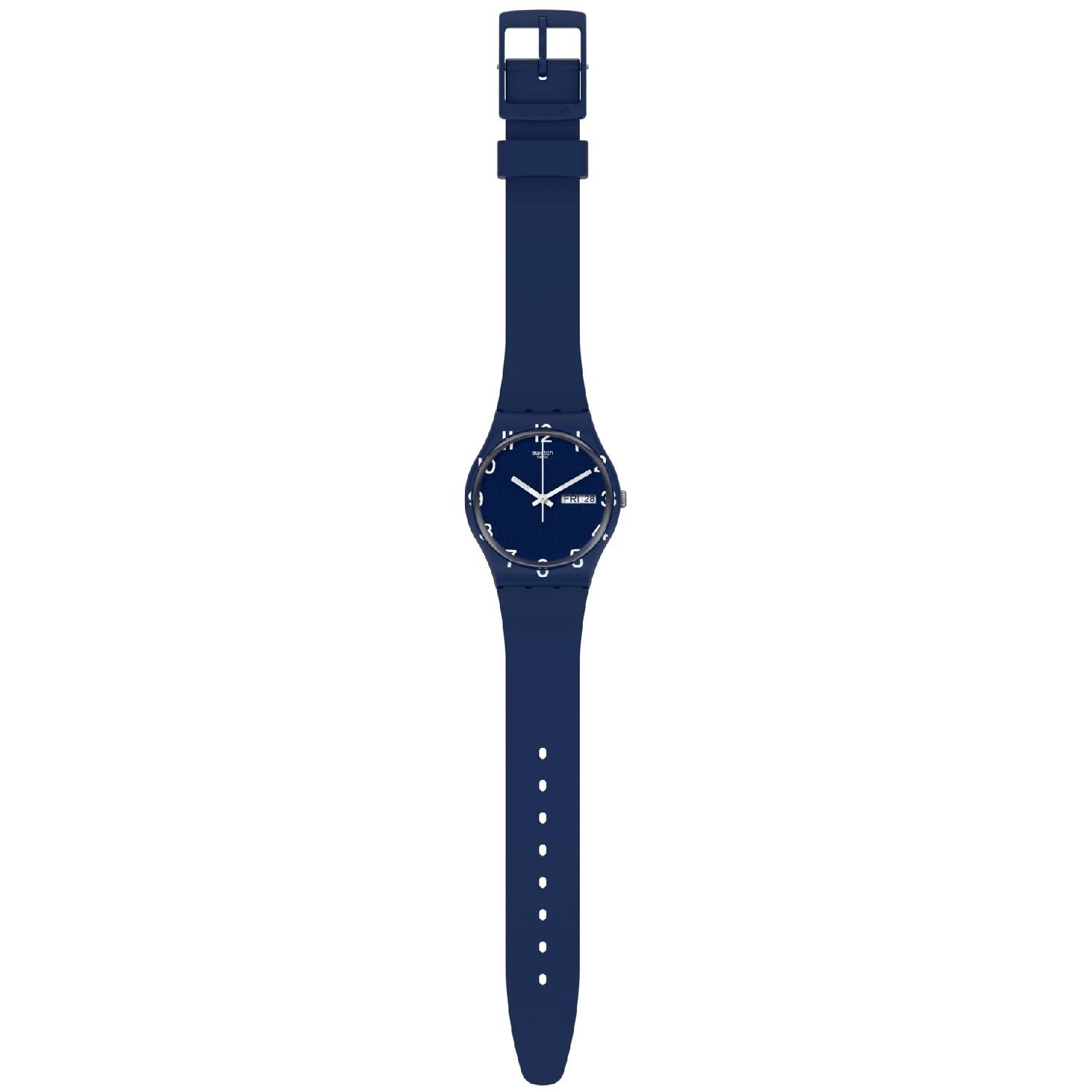 Orologio Donna Gomma Resina Swatch Quarzo Solo Tempo Doppia Data Blu GN726