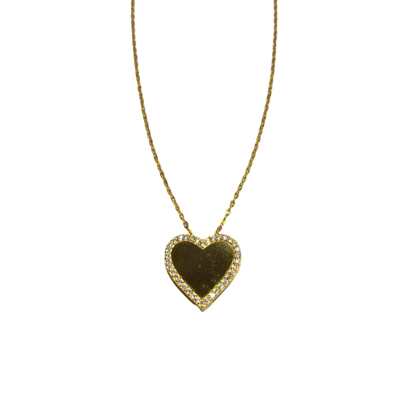 Collana Donna Re Mida Argento Dorato Cuore Grande Zirconi Bianchi CL DJV P8