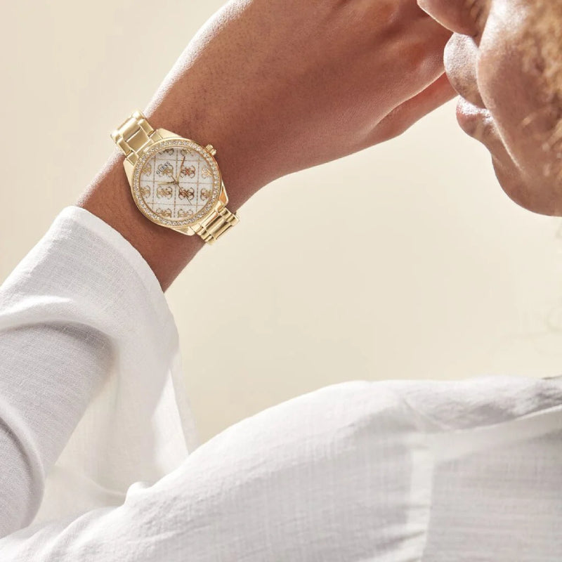 Orologio Donna Guess Quarzo Solo Tempo Acciaio Dorato Zirconi Bianchi GW0001L2