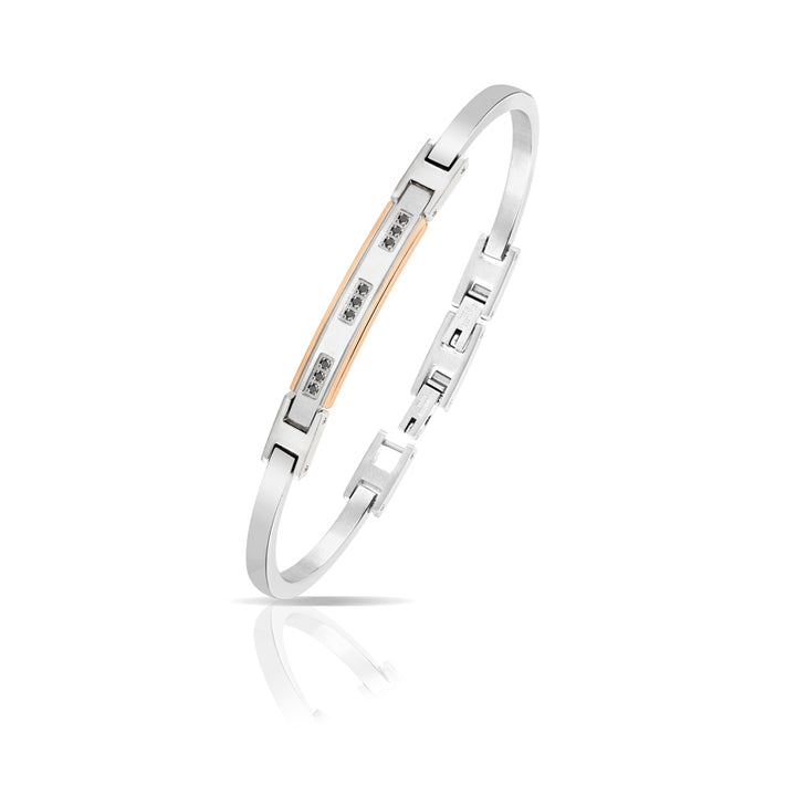 Bracciale Uomo Arkano Semirigido Acciaio Bicolore Rosé Targhetta Diamanti ABA009NB