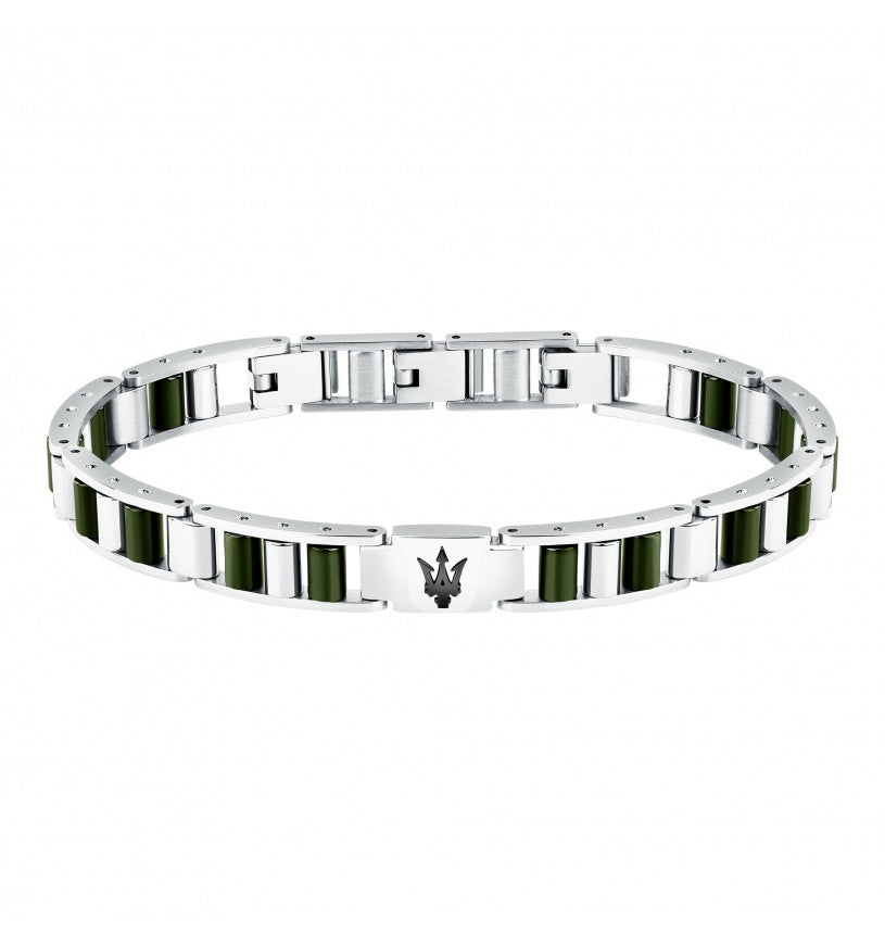 Bracciale Uomo Acciaio e ceramica Verde Maserati Logo Centrale Blu Semirigido JM225ATZ56