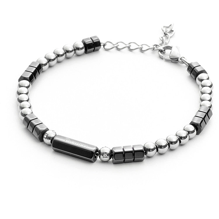 Bracciale Uomo 4US Cesare Paciotti acciaio Bianco con sfere nere 4UBR3780