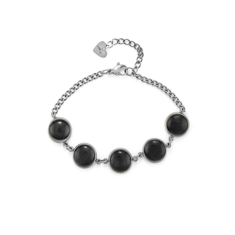 Bracciale Donna 4US Cesare Paciotti Catena Acciaio Pietre Nere 4UBR6310W