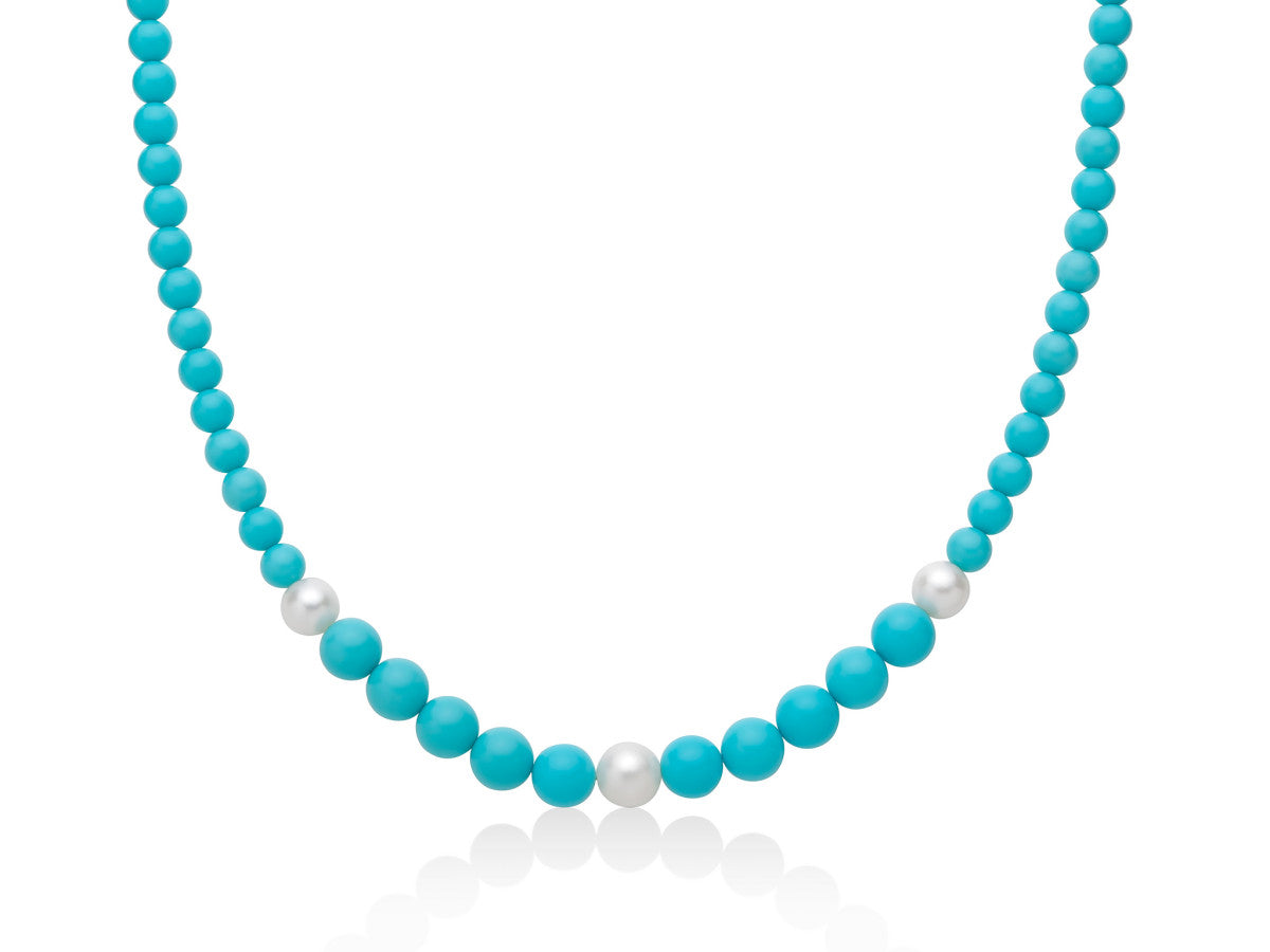 Collana Donna Miluna Girocollo In Pasta Di Turchese con 3 Perle Centrali PCL6695