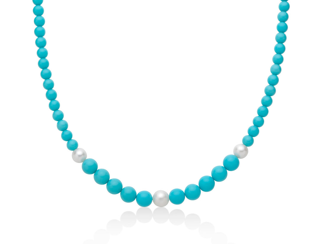Collana Donna Miluna Girocollo In Pasta Di Turchese con 3 Perle Centrali PCL6695