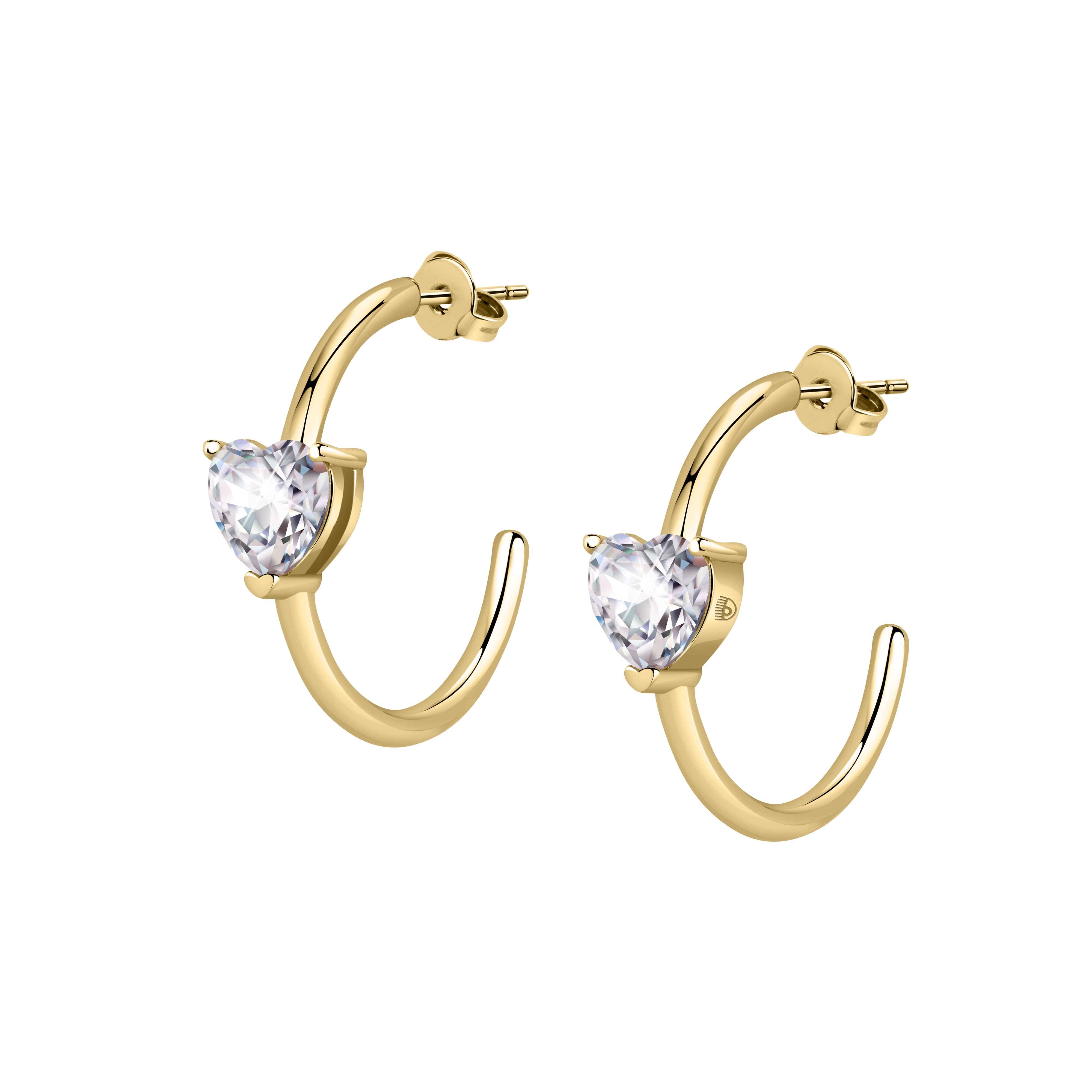 Orecchini Donna Chiara Ferragni Acciaio dorato Zircone Bianchi a forma di cuore