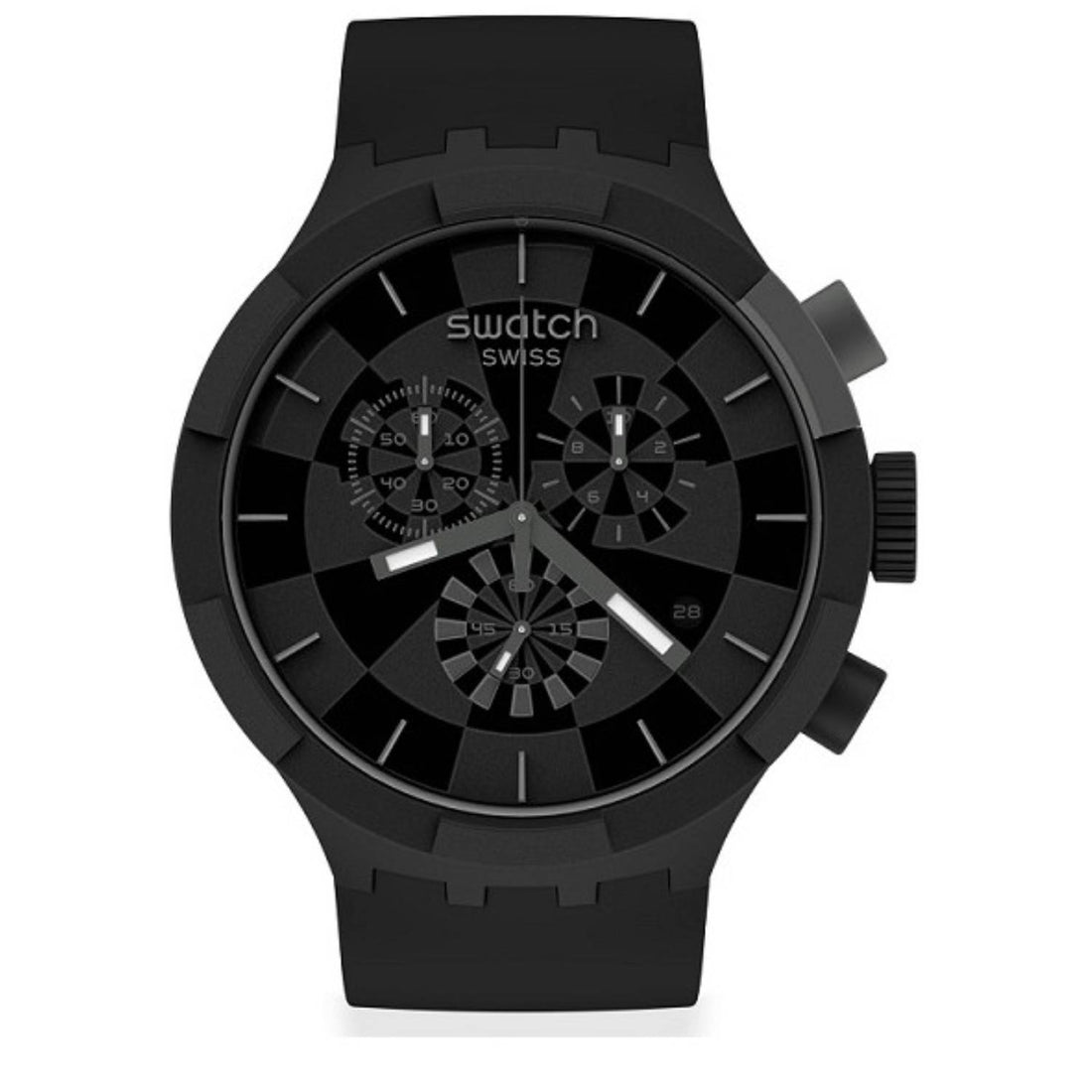 Orologio Uomo Silicone Gomma Swatch Big Bold Nero Cronografo Quarzo SB02B400