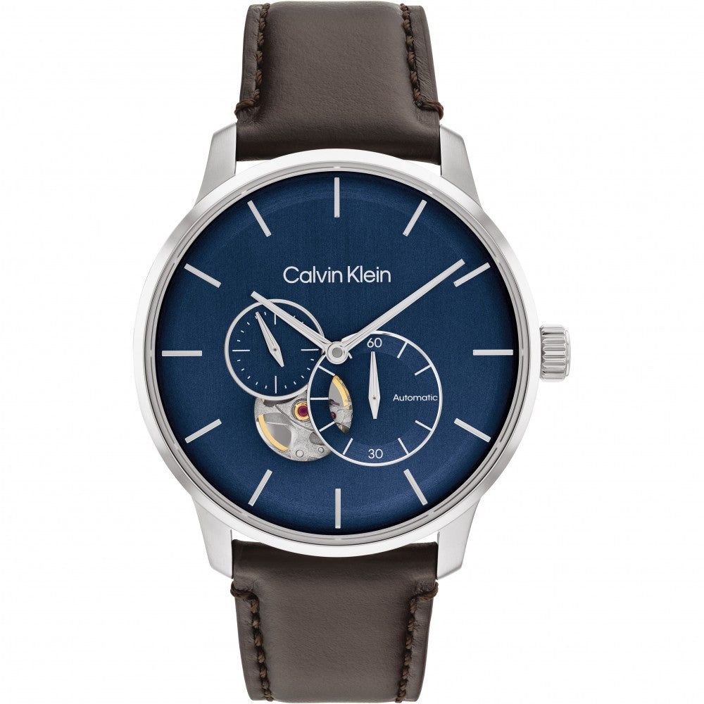 Orologio Uomo Calvin Klein Acciaio Automatico Solo Tempo Blu Pelle CK25200075