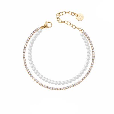 Bracciale Donna Liu Jo Acciaio Gold Doppio Filo Perle Zirconi LJ3027