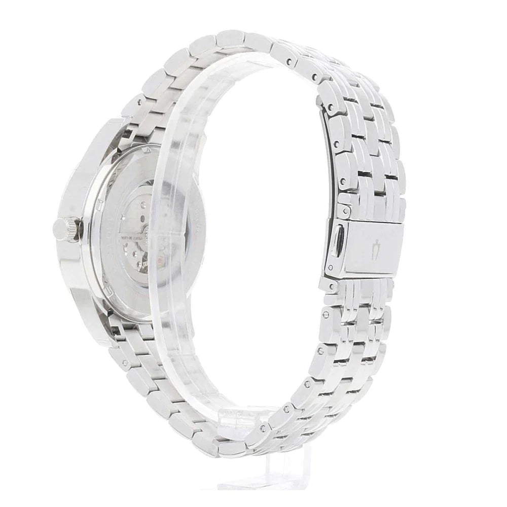 Orologio Uomo Bulova Automatico Numeri Romani Acciaio Nero Open Heart 96A158