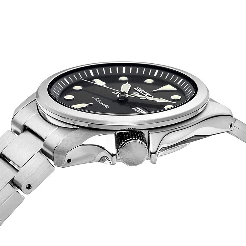 Orologio Uomo Seiko 5 Automatico Doppia Data Quadrante Nero Acciaio SRPE55K1