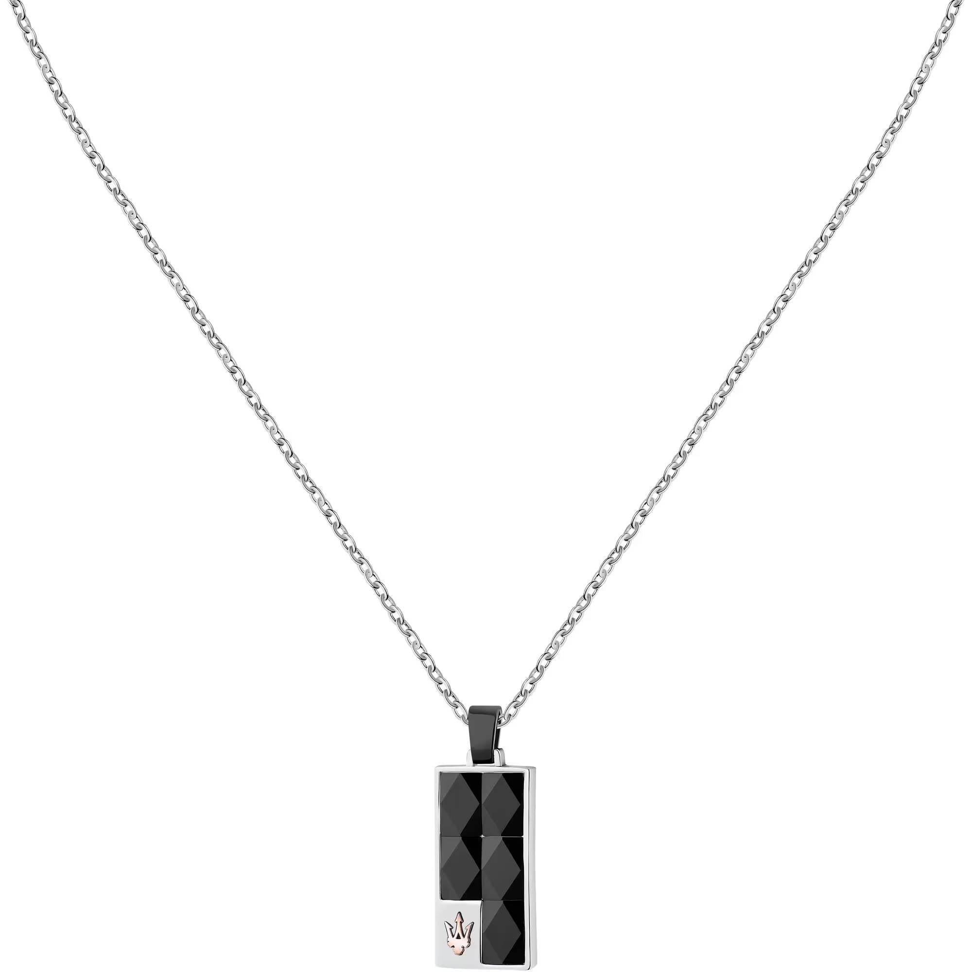 Collana Uomo Maserati Acciaio E Ceramica PDV Nero Logo Rosa JM423ATZ27