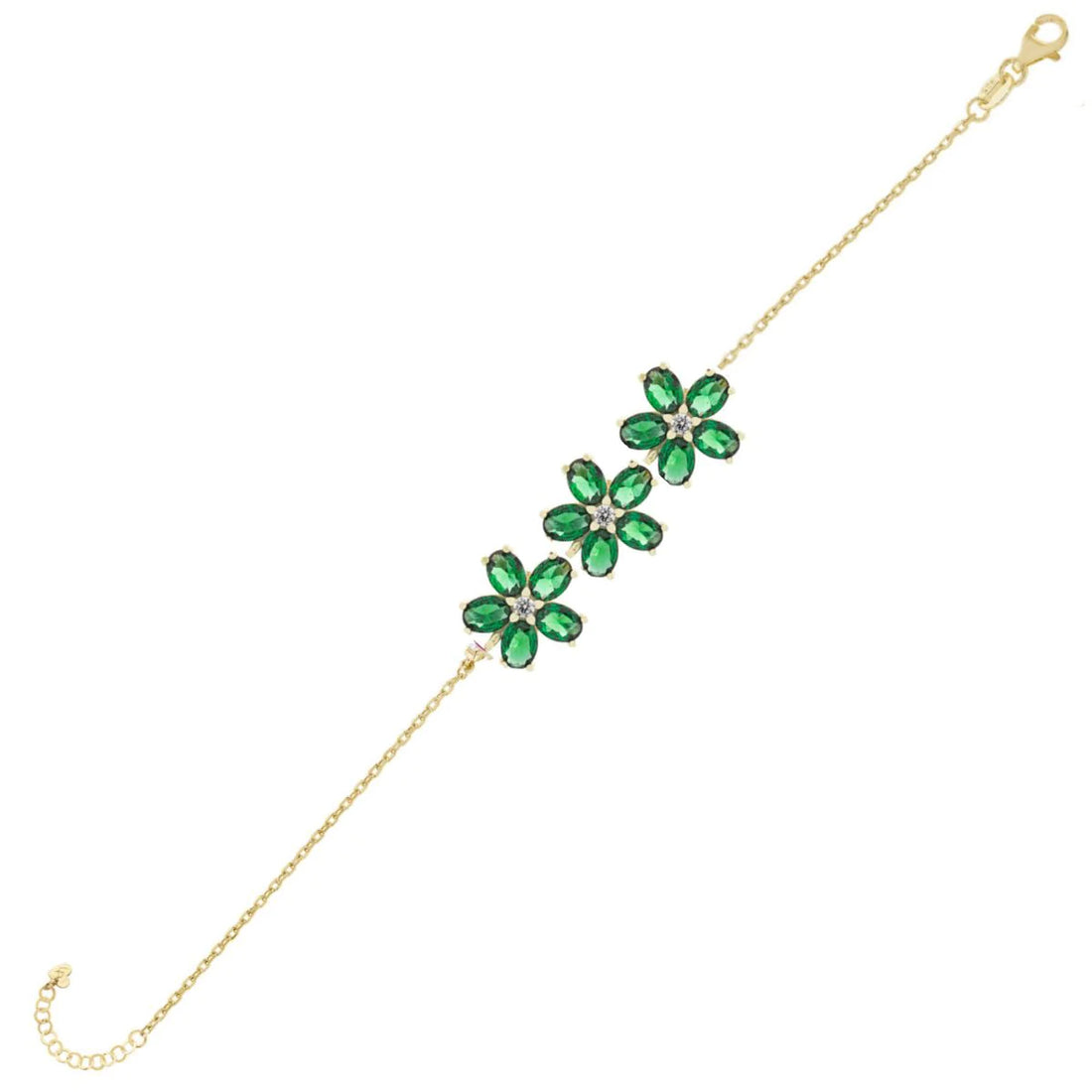 Bracciale Donna Laura P. Argento Dorato 925 Fiori Zirconi Bianchi Verdi BR0061GV