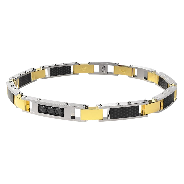 Bracciale Uomo Zancan Acciaio Oro Zirconi Neri EHB395