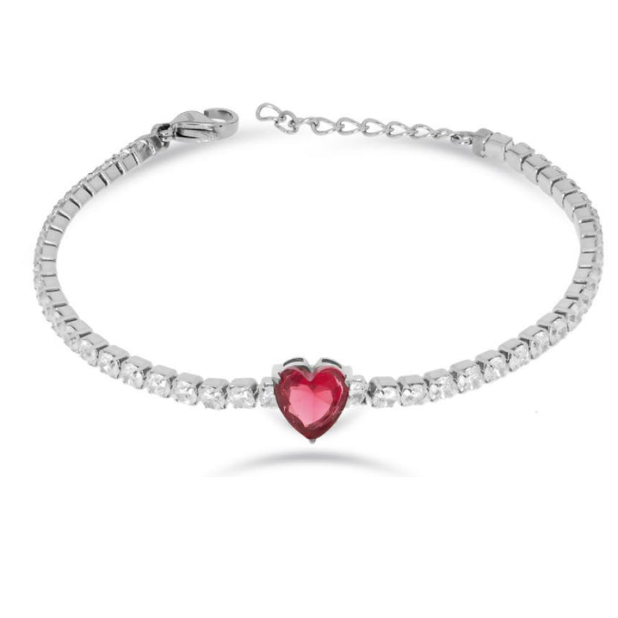 Bracciale Donna Liu Jo Acciaio Tennis Zirconi bianchi 3 MM  con cuore rosso LJ2444