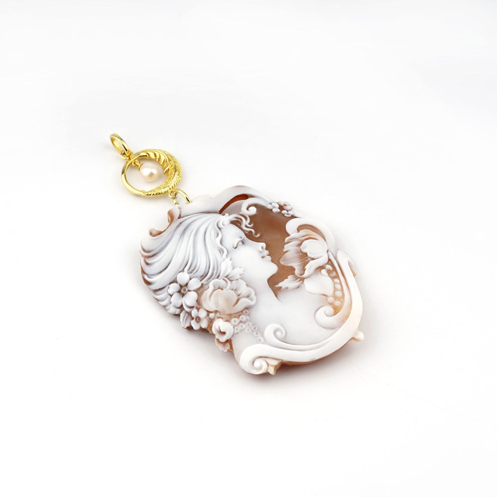 Pendente Donna Cameo Italiano Argento Rosè 925 Dea Incisa Cammeo Marrone PPR3-R