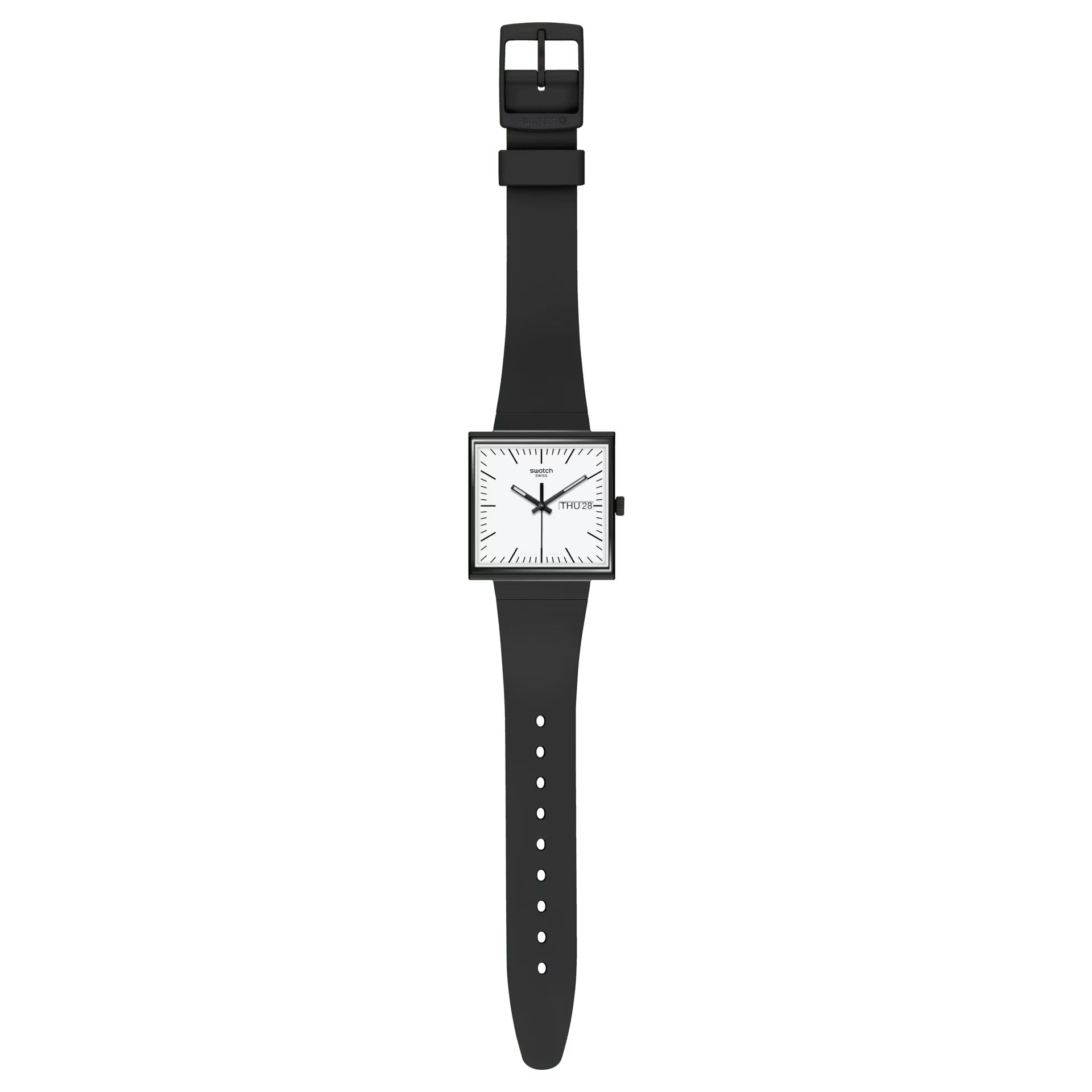 Orologio Unisex Swatch What IF Cassa Quadrata Nero Quarzo Doppia Data SO34B700