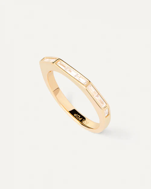 Anello Donna PDPaola Argento Dorato 925 Fascia Semi Easagonale Zirconi AN01-A04-14