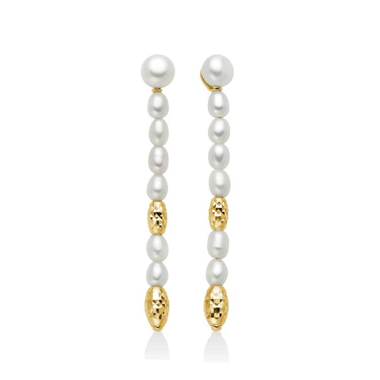 Orecchini Donna Miluna Argento Dorato Pepite Perle Pendenti PER2793G