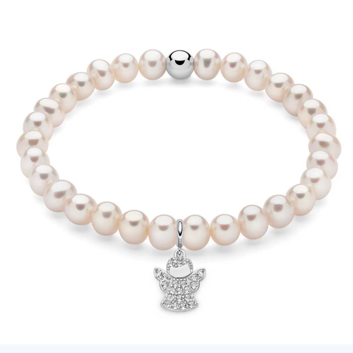 Bracciale Donna Miluna Perle Elastico Angelo Argento Topazi PBR3586