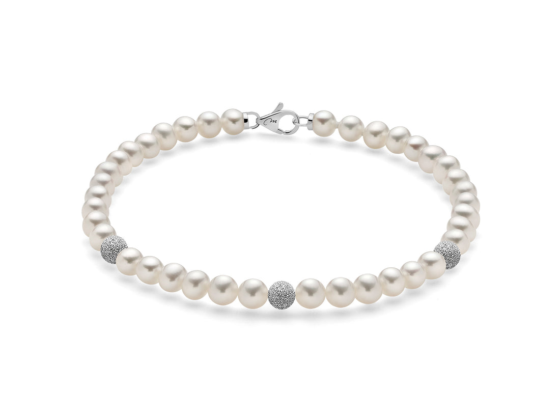 Bracciale Donna Miluna Perle Con 3 Inserti In Oro Bianco e diamanti PBR836BV