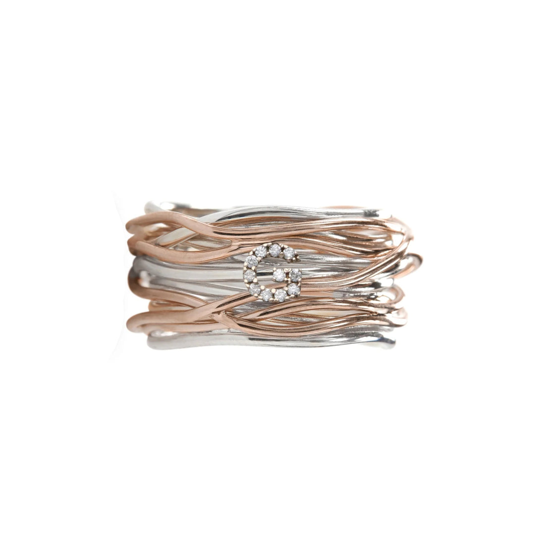 Anello Donna Filodellavita Iniziale G 13 Fili Arg Oro Rosa 9 KT Diam.Bianchi AN290AR