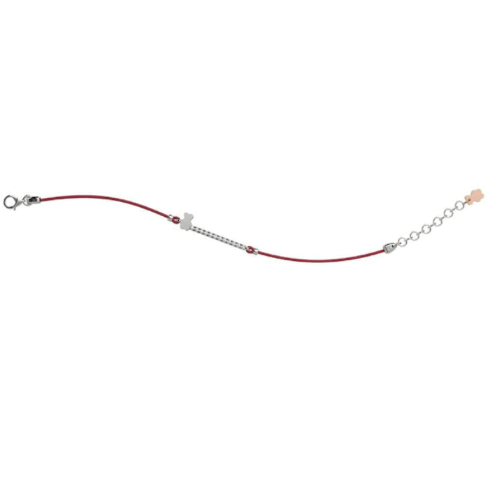 Bracciale Bambina Nanàn Argento 925 Targhetta Centrale Zirconi Filo Rosso NAN0186