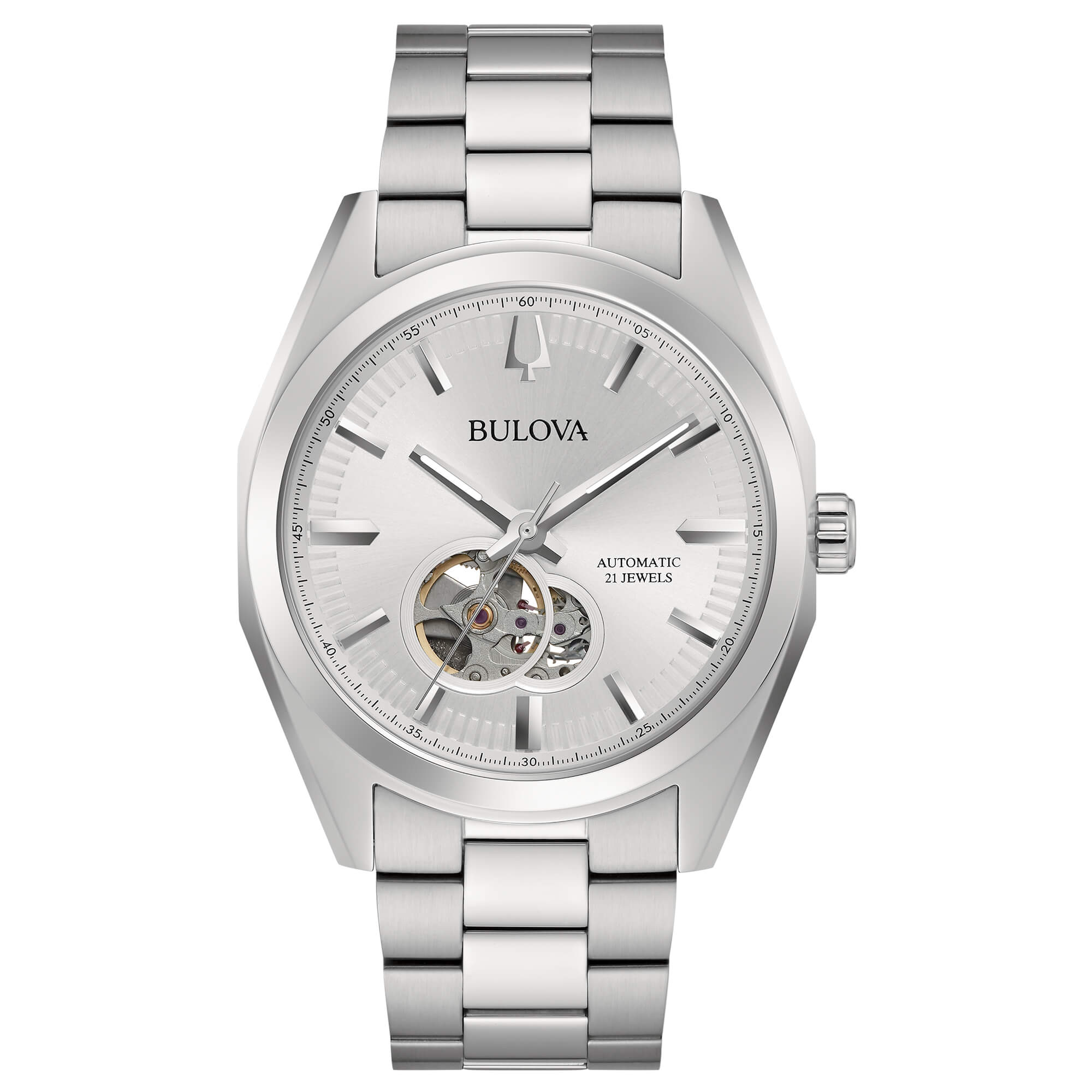 Orologio Uomo Bulova Automatico Surveyor Acciaio Bianco Open Heart 96A274