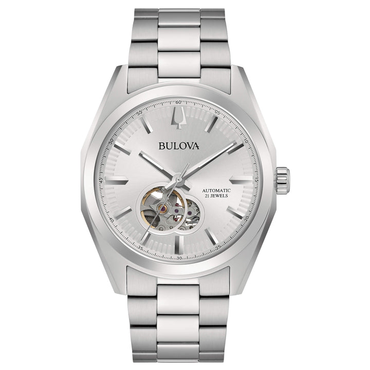 Orologio Uomo Bulova Automatico Surveyor Acciaio Bianco Open Heart 96A274