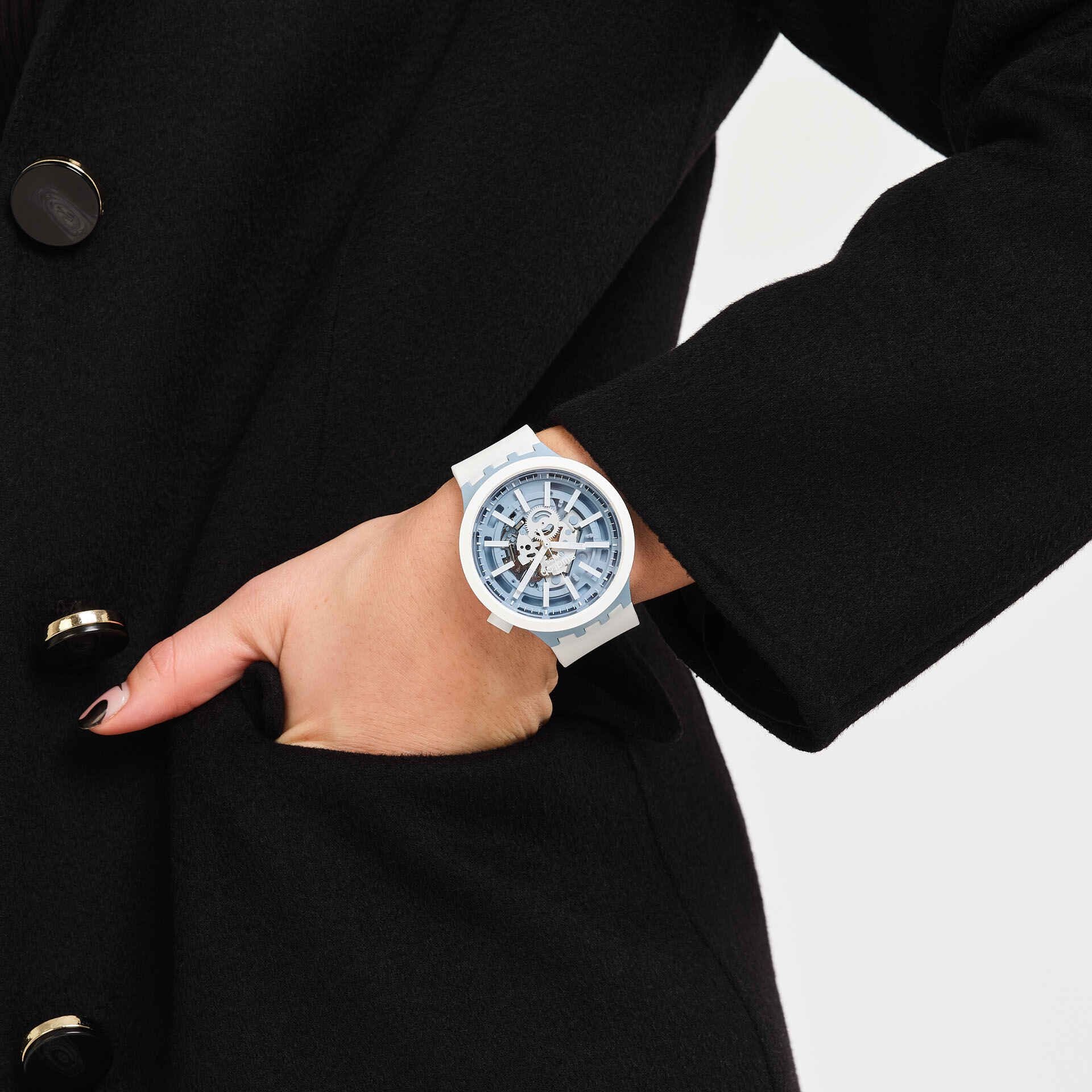 Orologio Uomo Swatch Bioceramic Big Bold Whice Quarzo Solo Tempo Bianco SB03N103