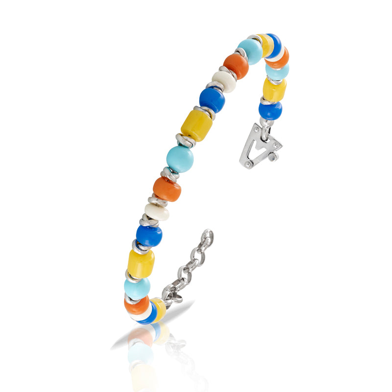 Bracciale argento 925%, turchese, bambù e sulla chiusura diamante nero ct 0,01